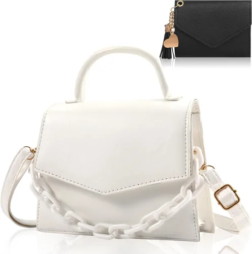 Vista 12 de Bolsos cruzados pequeños para mujeres y niñas, monederos de moda con asa superior con cadena acrílica desmontable