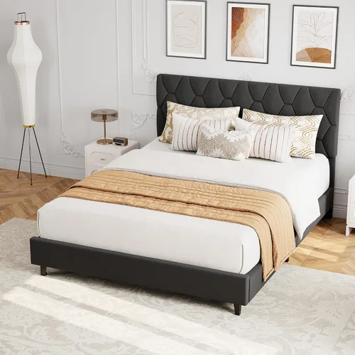 Vista 21 de GAOMON Base de cama tapizada tamaño individual, color beige, base de cama de plataforma resistente con cabecera tapizada y listones de madera