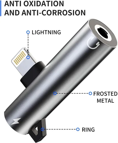 Vista 6 de Adaptador de auriculares Lightning a conector de audio AUX de 0.138 in y extensor de cargador Dongle auricular divisor compatible con iPhone 12 Mini