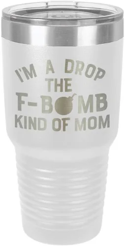 Vista 22 de I'M A DROP THE F BOMB KIND OF MOM Vaso negro de 30 onzas con popote y tapa superior deslizante Taza de viaje de acero inoxidable Comparar