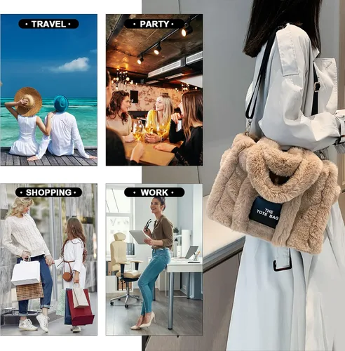Vista 7 de JQAliMOVV The Tote Bags para mujer, bolsos esponjosos con asa superior, bolso cruzado de felpa de moda para viajes y trabajo