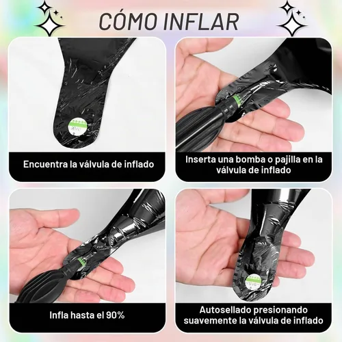 Vista 8 de Globos de Estrella Negra, 12 Piezas Globos de Papel de Aluminio de Estrella de Cuatro Ángulos, 26 Pulgadas y 10 Pulgadas Globo de Película de Negro