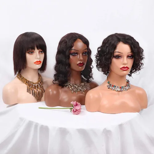 Vista 6 de Cabeza de maniquí femenina realista con hombro para exhibición, cabeza de maniquí con hombro para peluca/joyería/maquillaje/sombrero/gafas de sol