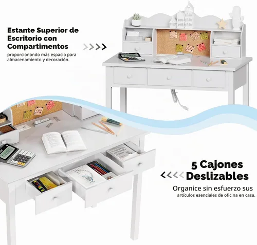 Vista 6 de FUNKOCO Muebles de Oficina en Casa Escritorio de Escritura, Estación de Trabajo para Computadora de 36 Pulgadas con Estante Superior Desmontable 1