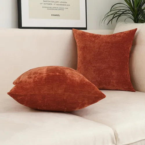 Vista 47 de Jeneoo Juego de 2 fundas de almohada decorativas de chenilla roja brillante para sofá, fundas de almohada cuadradas súper suaves estilo granja Rojo