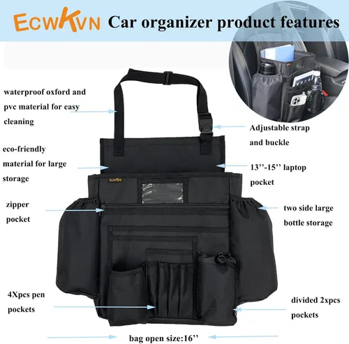 Vista 2 de ECWKVN Organizador de Asiento Delantero de Automóvil - Organizador de Archivos de Automóvil, Bolsa de Almacenamiento de Asiento de Pasajero
