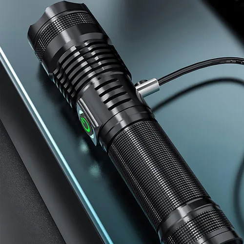 Vista 5 de Linterna de mano recargable LED linterna táctica con 5 modos impermeable para camping, senderismo, ciclismo al aire libre, defensa personal