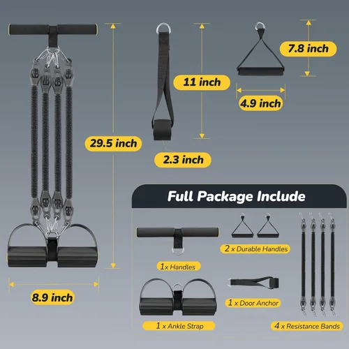 Vista 7 de Bandas de resistencia mejoradas para pedal de pie con asas, 4 bandas de resistencia ajustables para abdomen, cintura, brazo, núcleo/ABS