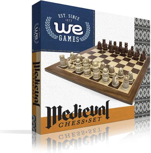 Vista 9 de WE Games Juego de ajedrez con temática medieval: tablero de ajedrez de madera con intrincadas piezas de ajedrez Polystone, juegos de ajedrez