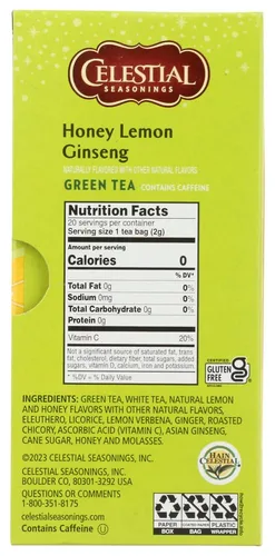 Vista 2 de Celestial Seasonings Bolsas de té verde con miel y limón y ginseng, 20 unidades, paquete de 2