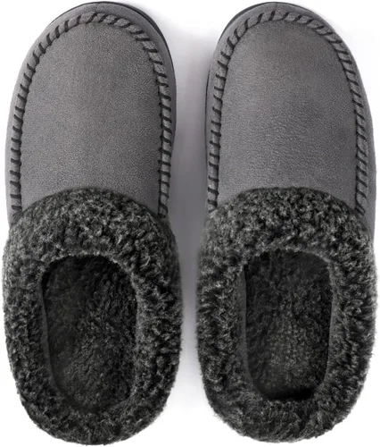Vista 5 de ULTRAIDEAS Mens Moccasin Slippers with Memory Foam Insole Slip on House Slippers Warm Faux Sherpa Lining House Shoes Clog with Nonslip Rubber Sole