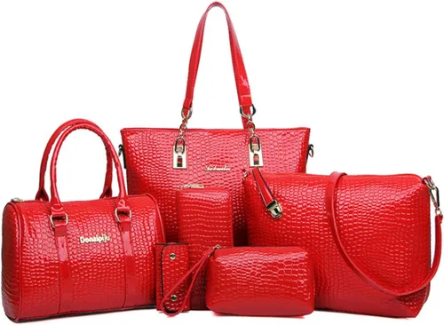 Vista 10 de Juego de 6 bolsos de mano para mujer, con asa superior, carteras cruzadas, cartera Negro