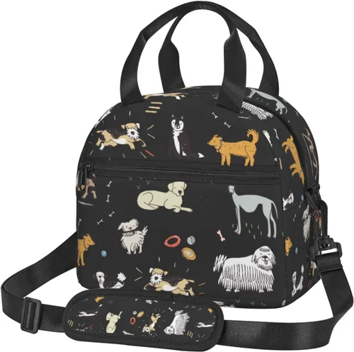 Vista 12 de Perinsto Lindas patas de perro beige bolsa de almuerzo reutilizable aislada bolsa de almuerzo lonchera contenedor con correa ajustable