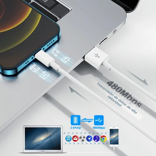 Vista 3 de Cargador para iPhone de 3 pies, [certificado MFi de Apple], cable Lightning original, paquete de 3 cables USB de sincronización de datos de carga