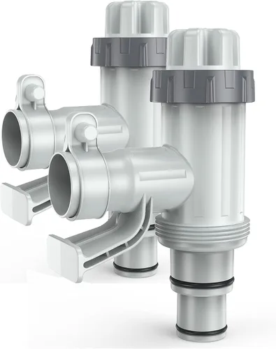 Vista 10 de Válvula de émbolo [patentada] Deeroll con soporte de tubería para piscinas sobre el suelo 2-in-1 Valve and Holder, Fits 1.25 and 1.5 Inch Hoses