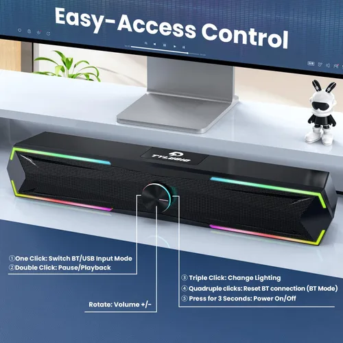 Vista 5 de Tylubio Altavoces de computadora para PC de escritorio con sonido claro, altavoz LED de PC que fluye para computadora de escritorio y portátil
