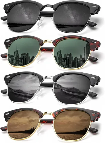 Vista 7 de KALIYADI - Gafas de sol polarizadas para hombres y mujeres unisex, marco semirretráctil, estilo retro, para conducir, con bloqueo UV