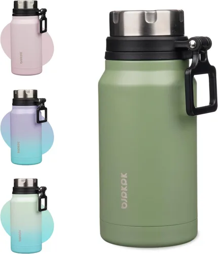 Vista 29 de BJPKPK Botella de agua aislada de 24 onzas con asa, sin BPA, botella térmica de viaje de acero inoxidable reutilizable, botella de agua grande, Negro
