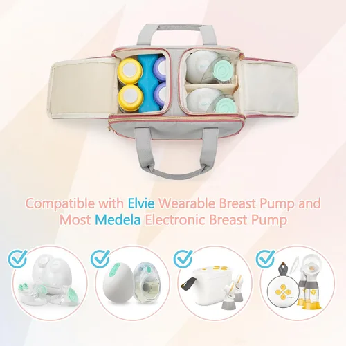 Vista 2 de Damero Bolsa de extractor de leche portátil con divisor desmontable, solo bolsa Wearable Pump Bag Compatible with Elvie, Willow, Momcozy, Most