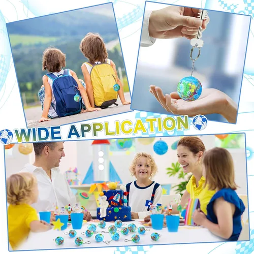 Vista 5 de Quelay - Paquete de 24 llaveros con forma de globo de regalo de regreso a clases, juguetes para niños, juguetes de planeta Tierra, incluye bolas