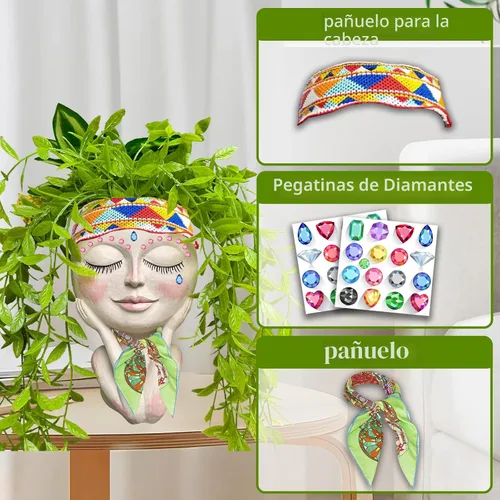 Vista 3 de Macetas Cara de Plantas en Forma de Cabeza - Lindas Macetas para Suculentas, Macetas para Plantas de Interior con Sistema de Drenaje, Regalos
