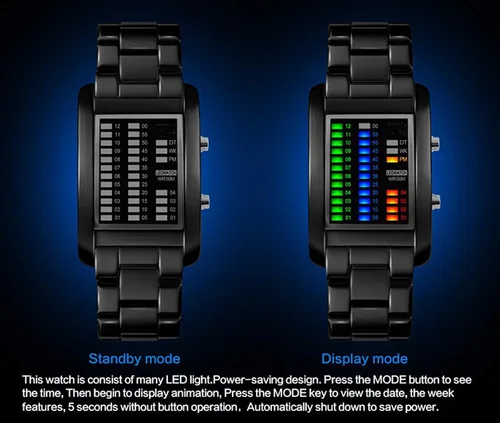 Vista 2 de Gosasa Reloj digital impermeable para hombre, diseño de matriz binaria azul y azul