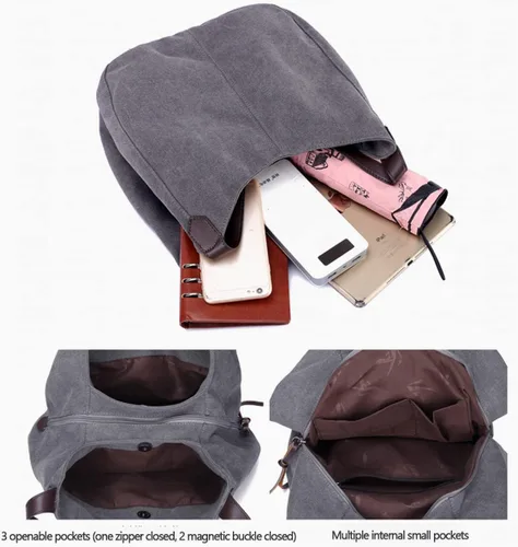 Vista 5 de Bolso Hobo de lona para mujer, bolsos de hombro con múltiples bolsillos