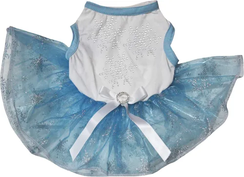 Vista 2 de Petitebella Camisa blanca de copos de nieve azul copos de nieve tutú vestido de perro para cachorro (XS)