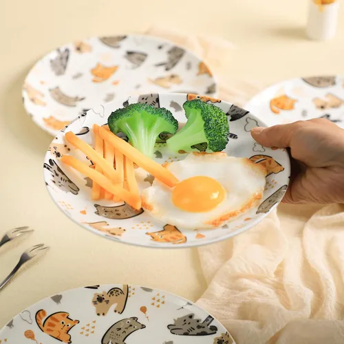 Vista 6 de Lindos platos de cerámica con diseño de animales pequeños, juego de 4 gatos pequeños, 8 pulgadas