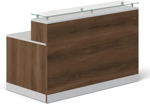 Vista 3 de NBF Recepción Mostrador frontal superior de vidrio para recepción de salón, madera flotante Gris