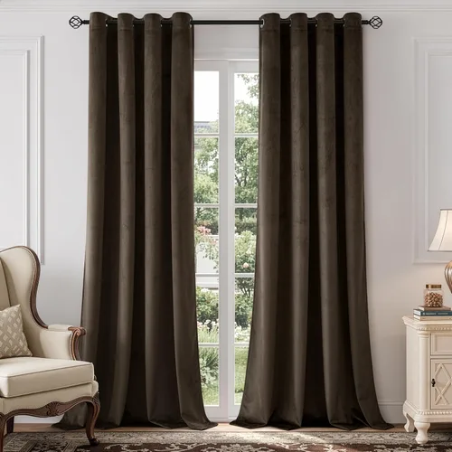 Vista 46 de ANRODUO Cortinas de terciopelo beige de 45 pulgadas de largo, opacas con aislamiento térmico insonorizado, cortinas de privacidad para oscurecer
