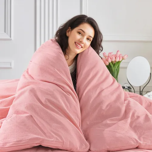 Vista 391 de NEXHOME PRO Funda de edredón Twin XL 100% algodón lavado, transpirable, duradera, texturizada, similar al lino, juego de ropa de cama para el hogar