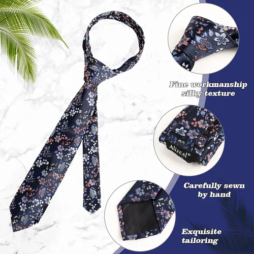 Vista 77 de Alizeal Mens 3.15inches Leaf Flower Pattern Tie with Floral Pocket Square Set