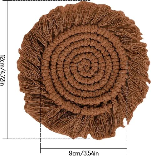 Vista 2 de Whaline Juego de 4 posavasos de macramé bohemios, hechos a mano, tejido a mano, tapete bohemio con borla para el hogar, cocina, oficina, fiesta Tema
