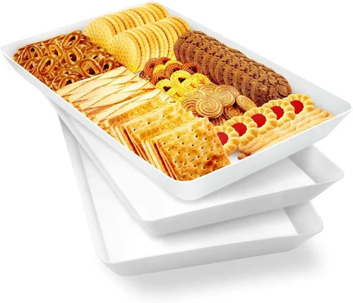 Vista 16 de WOWBOX 4 bandejas de servir para entretenimiento, platos para servir aperitivos, frutas, galletas, postres, bandejas de plástico reutilizables