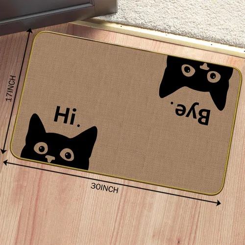 Vista 3 de Mingnei Hi Bye Cat Welcome Felpudo – Tapete para puerta de entrada de cocina en el hogar, divertido tapete negro para amantes de los gatos