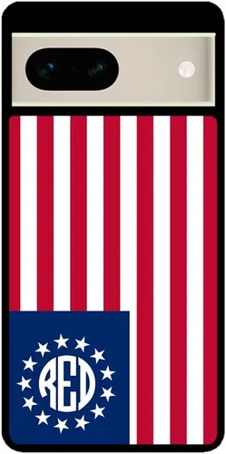 Vista 2 de Betsy Ross - Funda de goma negra con monograma de bandera estadounidense compatible con Google Pixel 10, 10 Pro, 10 Pro XL, 9a, 9 Pro, Pixel 9