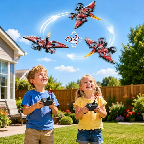 Vista 2 de Dinosaurio de avión de control remoto para niños, juguetes de espuma RC Rojo