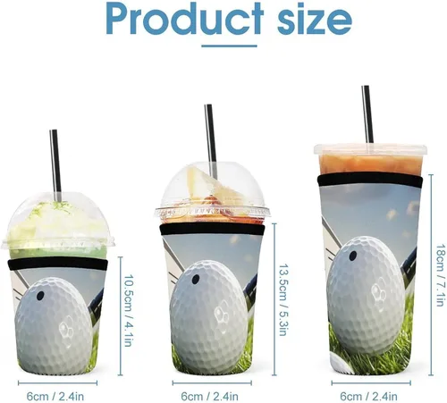 Vista 2 de Golf Ball Reusable Insulated Neoprene Iced Coffee Cup Sleeves 3 Sizes Diving Material Cup Durable Beverage Covers for Cold Coffee Tea Drinks