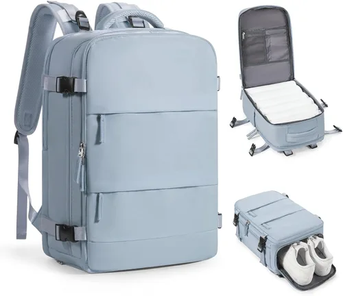 Vista 18 de Mochila de viaje grande, bolsa de mano, aprobada para aviones, para artículos personales, para hombre o mujer, color beige con marrón