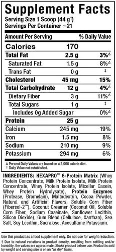 Vista 7 de ALLMAX HEXAPRO, Chocolate - 2 lb - 25 gramos de proteína por porción - 8 horas de liberación sostenida - cero azúcar - 21 porciones