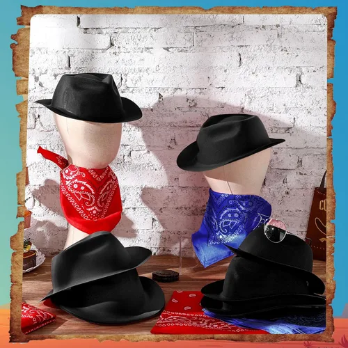 Vista 4 de Hillban 72 Piezas Juego de Sombrero de Vaquero del Oeste y Bandana de Paisley para Niños Sombreros de Fieltro de Vaquero para Favores de Fiesta