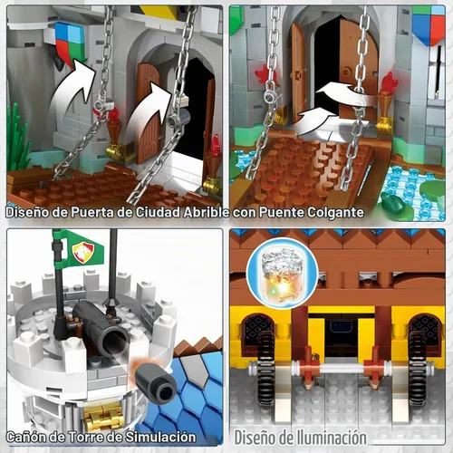 Vista 4 de JMBricklayer Juego de construcción de castillo medieval para adultos, ideas de modelo de casa, juego de construcción con luz LED, coleccionable