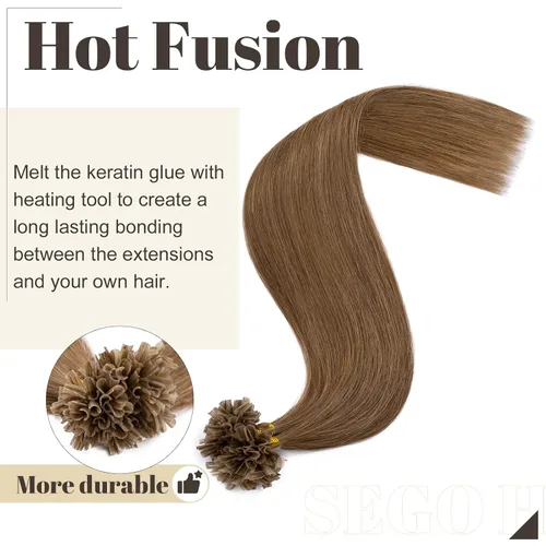 Vista 139 de SEGO Extensiones de cabello humano con micro cuentas, extensiones de cabello humano con micro bucle, lacio, natural, fusión fría, 1.76 oz/paquete