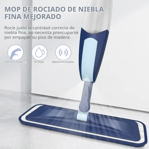 Vista 2 de Mopa con aerosol para limpieza de suelos, mopa de piso de madera microfibra TRAV-ROUND con 5 almohadillas lavables reutilizables para limpieza