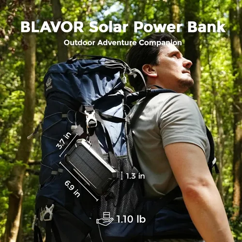 Vista 7 de BLAVOR Banco de energía solar Cable retráctil incorporado 20000mAh Negro