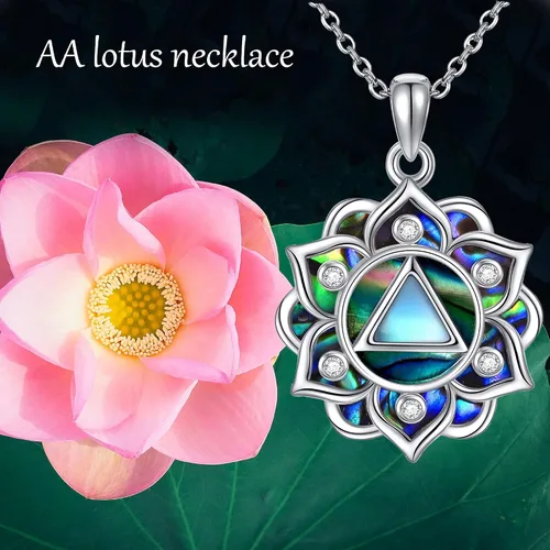 Vista 6 de ONEFINITY Collar de loto de plata de ley 925 con colgante de piedra lunar para yoga, joyería de loto para mujer