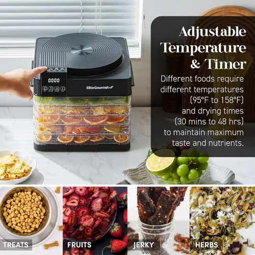 Vista 3 de Elite Gourmet EFD422 Deshidratador de alimentos digital con 5 bandejas libres de BPA, ventilador y calentador montados en la parte superior
