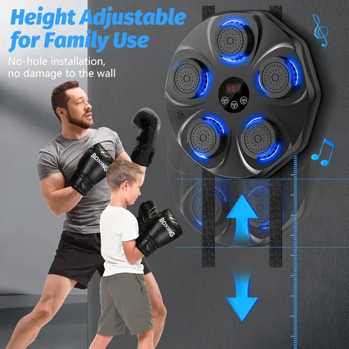 Vista 7 de TGLLM Music Boxing Machine, Interactive Punching Trainer with Boxing Gloves, Large Size Wall Mounted Electronic Boxing Target for Adult Kids, 9