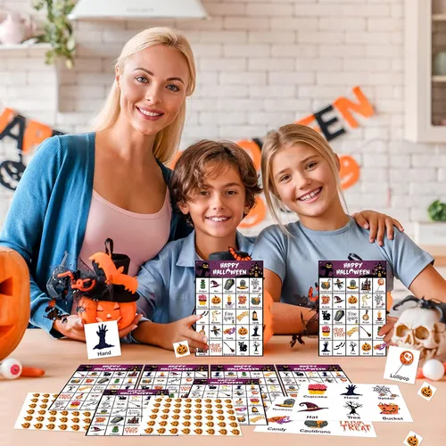 Vista 7 de V-Opitos Tarjeta de juego de bingo de Halloween para niños y adultos, 36 jugadores, juego de Halloween para familia/aula escolar, grupo grande